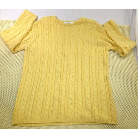 VTG Paul Harris Design Yellow Cable Knit Sweater Large 55% Ramie 45% Cotton - Picture 1 of 12